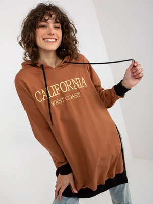 Women's Long Sweatshirt with Slits - Brown