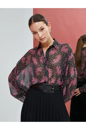 Koton Floral Chiffon Shirt Long Sleeved Cuff Collar with Buttons