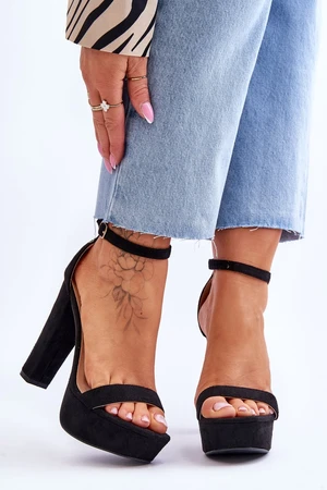 Comfortable Suede High Heel Sandals Black Essence