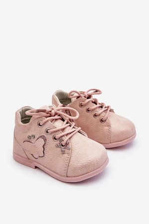 Lace-up leather shoes with butterfly pink avi