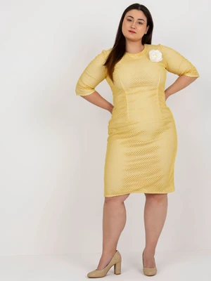 Dark yellow midi dress of large size for wedding