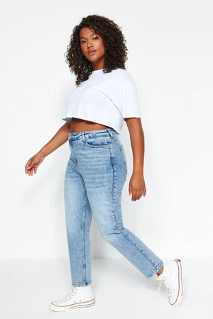 Trendyol Curve Blue High Waist Additional Features Unavailable Mom Plus Size Jeans