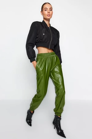 Trendyol Khaki Faux Leather Jogger Woven Trousers