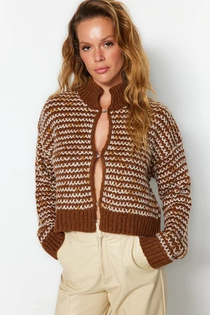 Trendyol Brown Soft Textured Gradient Knitwear Cardigan