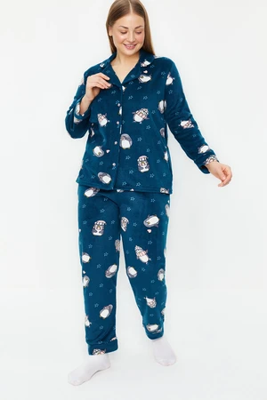 Trendyol Curve Oil Penguin Patterned Knitted Pajamas Set