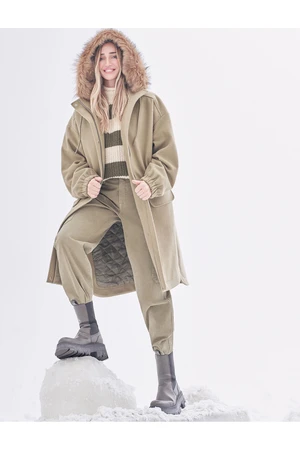 Koton Şahika Ercümen X - Hooded Oversized Stamped Coat