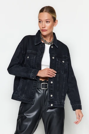 Trendyol Black Oversize Trucker Denim Jacket