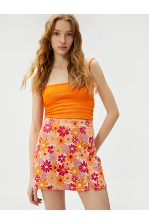 Koton Mini Floral Short Skirt with Viscose Blend, Straight Cut.