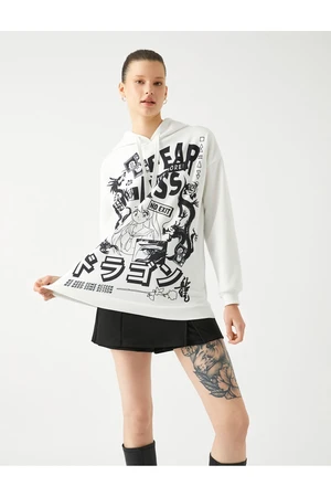 Koton Oversize Anime Sweatshirt with Hoodie Printed Back