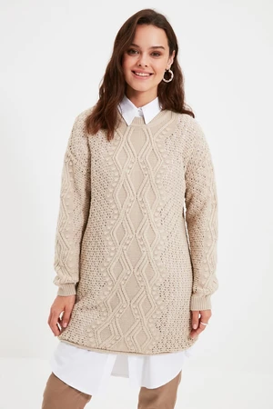 Trendyol Cream Openwork Knitwear Sweater