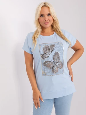 Light blue women's oversized blouse with cuff