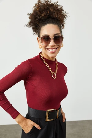 XHAN Women's Claret Red Half Turtleneck Camisole Blouse