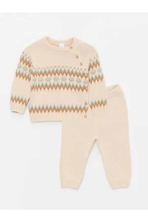 LC Waikiki Crew Neck Long Sleeve Patterned Baby Boy Knitwear Sweater And Trousers 2-Piece Set