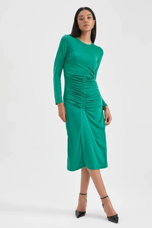 DEFACTO Bodycon Round Collar Midi Long Sleeve Dress