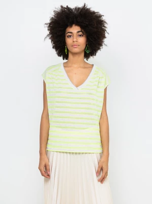 Neon yellow striped loose T-shirt CAMAIEU