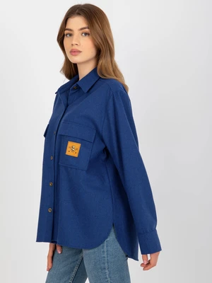 Dark blue wool shirt with pockets