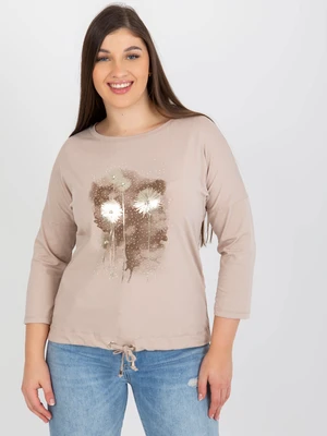 Lady's beige blouse plus size with patches