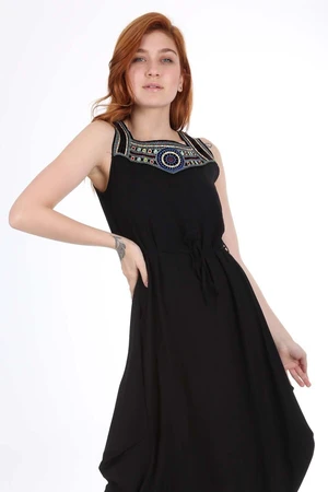 Bigdart 1512 Front Embroidered Dress - Black