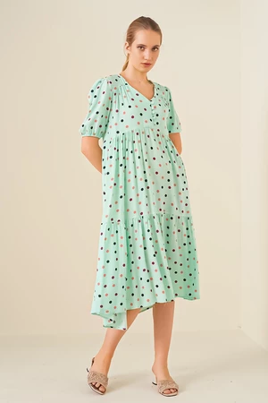 Bigdart 1976 V-Neck Patterned Dress - Mint