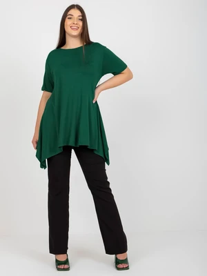 Dark green monochrome blouse of a larger size with short sleeves