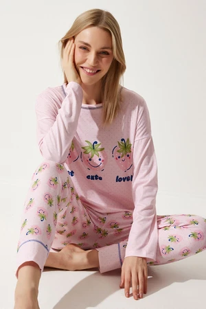 Happiness İstanbul Women's Pink Long Sleeve Top Pants Knitted Pajamas Set