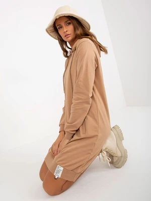 Basic camel cotton sweatshirt dress