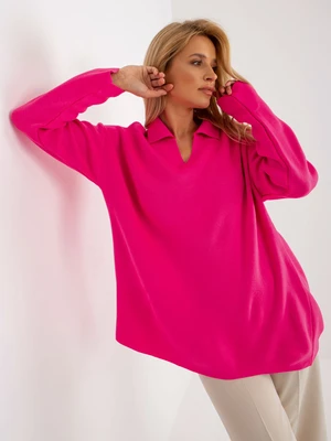 RUE PARIS ladies fluo pink oversize sweater with collar