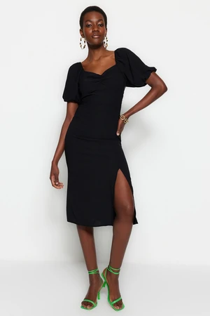 Trendyol Black Fitted Midi Woven Woven Dress with Slit Back Detail