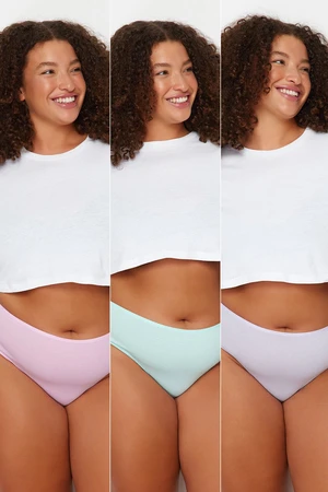 Trendyol Curve Pink-Blue-Lilac 3-Pack Cotton Plus Size Panties