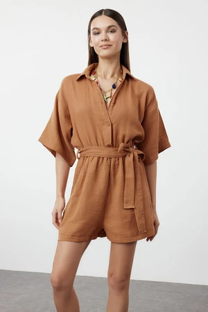 Trendyol Tile Belted Woven Muslin Jumpsuit