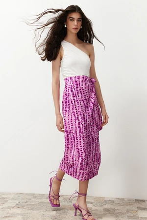 Trendyol Lilac Flower Patterned Viscose Fabric Midi Woven Skirt