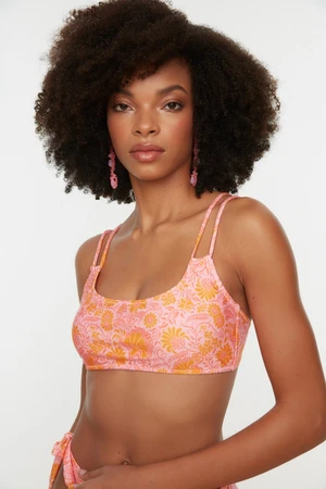 Trendyol Pink Floral Pattern U-Neck Bikini Top