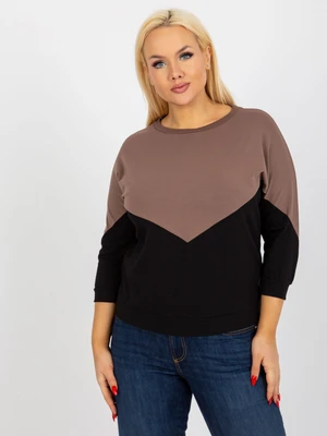 Basic brown and black cotton blouse plus size