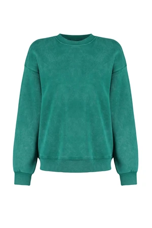 Trendyol Emerald Aged/Faded Effect Thick Fleece Inside Oversized/Wide-Fit Sweatshirt