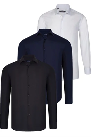 TRIPLE SET G726 DEWBERRY SHIRT-BLACK-WHITE-NAVY BLUE