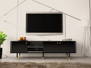 Moderní tv stolek Kuba 180, černá / černý lesk + LED