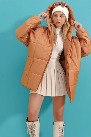 Trend Alaçatı Stili Dámska Ťava Kapucňa Flís Vrecko Puffer Móda Oversize Nafúknutý kabát