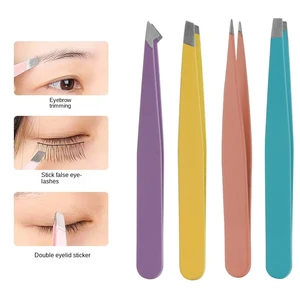 1PC Eyebrow Tweezers Hair Slanted Puller Stainless Steel Eye Brow Clips Hair Removal Makeup Tool Slant Tip Eyelash Tweezers