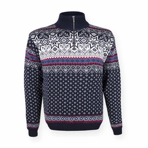 Svetr KAMA Retro 50% Merino - Norský vzor 471 - modrý Velikost: L