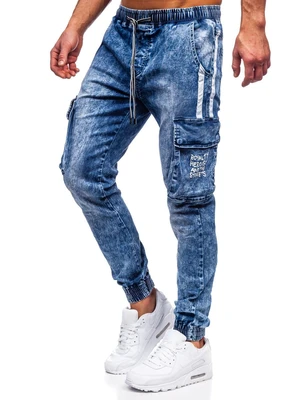 Tmavomodré pánske cargo riflové jogger nohavice Bolf TF053