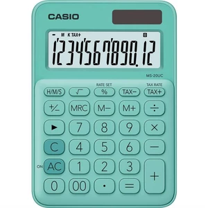 Kalkulačka Casio MS 20 UC GN zelená kalkulátor • duálne napájanie (batéria, solárny panel) • 12miestny displej • 3tlačidlová pamäť • výpočet zisku • v