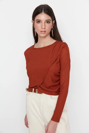 Trendyol Brown Crew Neck Cress Knitted Blouse