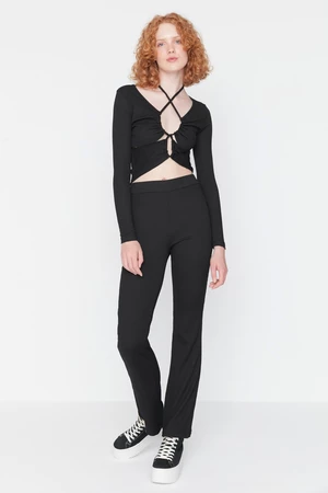Trendyol Black Cut Out Detail and Halterneck Crepe Knitted Top and Bottom Set