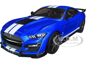 2020 Ford Mustang Shelby GT500 Fast Track Ford Performance Blue Metallic with White Stripes 1/18 Diecast Model Car by Solido