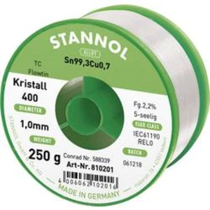 Cínová pájka PBF, Sn99Cu1, Ø 1 mm, 250 g, Stannol Flowtin TC