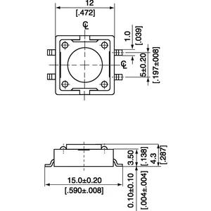 Diptronics DTSM-21N-V-B tlačidlo 12 V/DC 0.05 A 1x vyp/(zap) bez aretácie  (d x š x v) 12 x 12 x 4.3 mm  1 ks