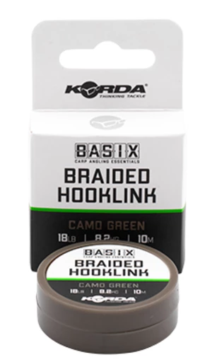 Korda návazcová šňůra basix braided hooklink camo green 10 m - 18 lb 8,2 kg