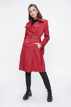 By Saygı Bondite Trench Coat in Satin with a Belt Waist and Buttons at the Front.