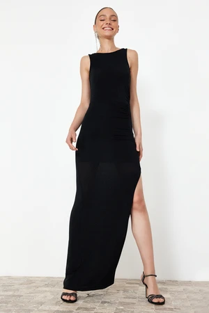 Trendyol Black Body-Sitting Glittering Glittered Knitted Long Evening Dress