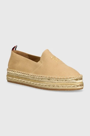 Espadrilky Tommy Hilfiger TH EMBROIDERED GOLD FLATFORM béžová barva, na platformě, FW0FW08061